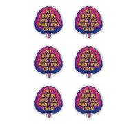 Pegatinas de 50 mm, 6 unidades, diseño de nerd con texto en inglés "My Brain Has Too Many Tabs Open" para portátil