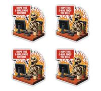 Pegatinas de 75 mm, 4 unidades, diseño de esqueleto en la pantalla "I Hope THIS E-mail finds you well"
