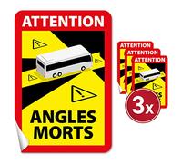 Pegatinas de ángulo muerto Attention Angles Morts - 3 unidades, 17 x 25 cm - Lámina de conducto de aire: pegar sin burbujas, pegatinas de ángulo muerto en Francia (para autobuses/autocaravanas)