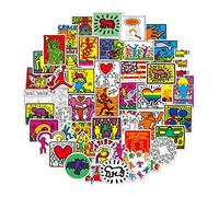 Pegatinas de arte visual de graffiti callejero para Keith Haring, 50 calcomanías de vinilo impermeables para laptop, botella de agua, monopatín, bicicleta, adultos, niños y niñas