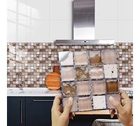 Pegatinas de Azulejos Mosaico Marrón Azulejos Autoadhesivos,Baldosas Pegatinas Adhesivas Ladrillos PVC Impermeable Decorativa Cocina Baños Baldosas Adhesivas Pared 10 Piezas(20cm x 20cm)