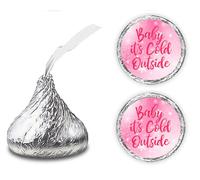 Pegatinas de bebé rosa con texto en inglés "Baby its Cold Outside" (juego de 216), copos de nieve para baby shower, chocolate, etiquetas adhesivas de Hershey's Kisses Party Favors Decor