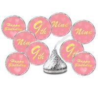 Pegatinas de besos de 9 cumpleaños, nueve etiquetas de beso rosa para fiesta de feliz cumpleaños de niña, decoraciones de mesa de gota de chocolate, dulces no incluidos.