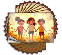 Pegatinas de broma para adultos, niños felices en un campo de flores al atardecer, 10 calcomanías para parachoques (12 x 18 cm)