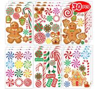 Pegatinas de caa de caramelo para manualidades 420pcs pegatinas de Navidad a granel 3d pegatinas de caramelo de caramelo Holiday Gingerbread Man/Hou