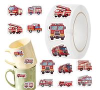 Pegatinas de camión de bomberos, 500 calcomanías autoadhesivas impermeables para construcción, rollo de calcomanías de camión de bomberos para niños, decoraciones de fiesta de cumpleaños de bebé