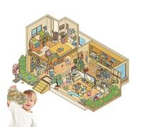 Pegatinas de casa con efecto 3D, pegatinas de casa en miniatura con efecto 3D, pegatinas de escenas coloridas para niños | Divertido paquete de pegatinas educativas para coordinación de ojos de mano
