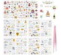 Pegatinas de cumpleaños, 340 unidades, autoadhesivas, cumpleaños, feliz cumpleaños, libro de visitas, pegatinas para álbum de fotos, tarjetas de bricolaje, álbum de recortes para niños y adultos, con