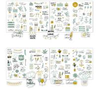 Pegatinas de cumpleaños (4 hojas con 170 motivos), pegatinas de cumpleaños diseñadas con cariño como decoración de fiestas para adultos y niños (alemán e inglés, verde fiesta)