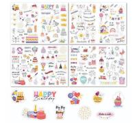 Pegatinas de cumpleaños (4 hojas con 170 motivos), pegatinas de cumpleaños diseñadas con cariño como decoración de fiestas para adultos y niños (alemán e inglés, rosa fiesta)