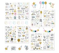 Pegatinas de cumpleaños (4 hojas de 225 motivos), pegatinas de cumpleaños diseñadas con cariño como decoración de fiestas para adultos y niños (alemán e inglés, Party Gold)