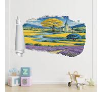 Pegatinas de decoración de pared Árbol Del Castillo De Lavanda Arte Póster Tatuaje Roto Paisaje Rural Calcomanías De Vinilo Para Pared Para Decoración Del Hogar, Fiesta, Cumpleaños, Boda