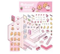 Pegatinas de escena | Juego de pegatinas de dibujos animados en 3D Capybara House | Calcomanías decorativas divertidas | Memoria de pegatinas de Capybara | Paisajismo | Pegatinas para libro de