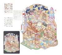 Pegatinas de escenario, juego de pegatinas para el hogar, Etiqueta engomada del museo de la ciencia de la historieta pegatinas lindas, pegatinas hechas a mano para el hogar, escena de calcomanía