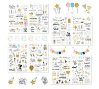 Pegatinas de Feliz Cumpleaños - 4 Hojas, 225 Piezas para Álbum de Fotos y Libro de Visitas - Cinta Autoadhesiva Calcomanías Impermeables