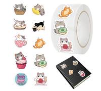 Pegatinas de gato - 500 pegatinas decorativas en rollo - Decoración para sellos de sobres - Para aula, oficina, cuaderno o botella de agua