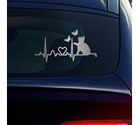 Pegatinas de gato para coches, gatito travieso de Nouiroy con mariposa latido del corazón calcomanías reflectantes decoración de coche, pegatinas de vinilo para el hogar, plateado cepillado
