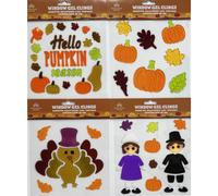 Pegatinas de gel de Acci n de Gracias para ventanas y espejos: 4 hojas con dise os de temporada reutilizables: peregrinos, pavos, criaturas del b