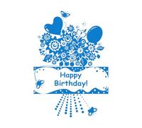 Pegatinas de grabado Saludo infantil de cumpleaños o invitación a una fiesta 34x48.4cm Personalización personalizada Azul