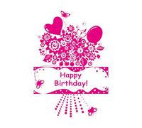 Pegatinas de grabado Saludo infantil de cumpleaños o invitación a una fiesta 68x96.9cm Impermeable Rosa roja