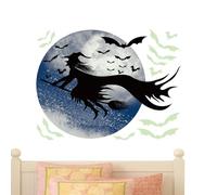 Pegatinas De Halloween Para Ventanas - Póster de Bruja,Pegatinas De Silueta De Murciélagos Y Luna Para Cafetería Sala Dormitorio Interiores