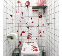 Pegatinas de huellas de huellas de manos de sangre para fiesta de Halloween y decoración de casa encantada, PVC automático, uso en interiores y exteriores, juego de 8 hojas