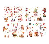 Pegatinas de invierno para ventanas - 4 hojas adhesivas reutilizables para cristales con Papá Noel muñeco de nieve y alce, adhesivo para paredes para fiestas de Navidad - Para decoración invernal para