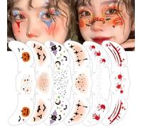 pegatinas de la cicatriz del tatuaje de Halloween, Halloween cara tatuaje cara pegatinas para Mujeres Hombres Mascarada Cosplay Partido Maquillaje Props (6 hojas)