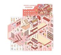 Pegatinas de la escena de dibujos animados, pegatina de paisajismo, Disparo de cabina en miniatura de apilamiento visual, Escena en miniatura de dibujos animados calcomanías de paisajismo 3D para amig