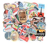 Pegatinas de Mapas de Viaje 100 Piezas - Stickers de Vinilo Impermeables - Paisajes Turísticos del Mundo - Decoración para Casco, Moto, Coche, Laptop y Más