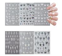 Pegatinas de Mariposas para Decoración de Uñas - 6 Hojas de Calcomanías Autoadherentes, Butterfly Nail Art Stickers, Tatuajes Autoadhesivos para Arte de Uñas
