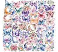 Pegatinas de Mariposas y Flores Pequeñas 50 PCS Transparentes Stickers Scrapbooking Vintage Mini Pegatinas Colores para Decoracion Scrapbooking, DIY, Decoración Sobres