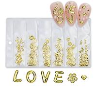 Pegatinas de metal para uñas, diseño de 6 rejillas, amuletos, decoración, accesorios, base de corazón, joyas, remaches de uñas, piedras preciosas