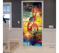Pegatinas De Mural De Puerta 3D Peel And Stick- Notas Musicales Retro 90 X 210 Cm -Calcomanías Autoadhesivas Para Puerta, Papel Tapiz Impermeable Extraíble De Pvc Para Puerta, Pegatina Dec -2W8A4R2O4F