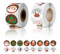 Pegatinas de Navidad - 1000 Etiquetas Redondas para Regalos, Feliz Navidad, Rollo de Sellado para Tarjetas y Bolsas