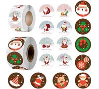 Pegatinas de Navidad, 1000 unidades, pegatinas de Navidad, pegatinas decorativas de Navidad, pegatinas redondas, etiquetas de Navidad, papel de estraza autoadhesivas, redondas, autoadhesivas, para