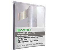 Pegatinas de números de vinilo cepillado plateado - 10 cm - 2 juegos - Calcomanía premium troquelada y pre-espaciada buzón, señales, ventana, puerta, coche, camión, hogar, negocio, número de dirección, interior y exterior