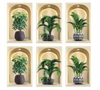 Pegatinas de pared 3D, calcomanías de vinilo realistas de plantas verdes en maceta para sala de estar, decoración de PVC impermeable, paquete de 8, 30 x 60 cm