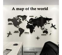 Pegatinas de Pared 3D DIY Mapa del Mundo Pegatina Pared Murales Stickers Mapa Adhesivo Decorativo de Pared para Salón, Dormitorio, Habitación (A Negro - L:180x100cm)
