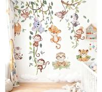 Pegatinas de Pared Animales de la Jungla Vid Hojas Rama de árbol Vinilos Decorativos León Mono Koala Cebra Adhesivos Pared Habitación Infantiles Niños Bebés Guardería
