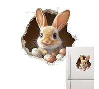 Pegatinas de pared con diseño de conejo de Pascua rasgadas - Adhesivo de pared 3D de PVC para inodoro de Pascua, extraíble, decoración del hogar para de primavera, dormitorio