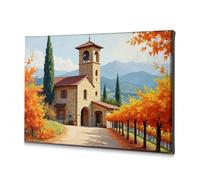 Pegatinas de pared con diseño de flores de la serenidad otoñal: una iglesia de pueblo en las colinas, lienzo decorativo, imagen cristiana de Pascua, decoración rústica para el hogar (20 x 30 cm)