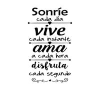 Pegatinas de pared con frases inspiradoras en español Sonríe cada día Vive cada momento Vinilos decorativos para el hogar Mural Sonríe Cada Día Pequeño - 55x95 cm