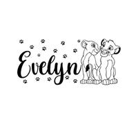 Pegatinas de pared con nombre personalizado Simba Nala El Rey León, calcomanías de vinilo personalizadas, plantilla de dibujos animados, decoración artística para dormitorio infantil-L-52x114cm-Black