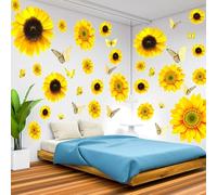 Pegatinas de pared de girasoles y margaritas, 39 unidades, diseño 3D, decoración para baño y habitación infantil, flores amarillas extraíbles