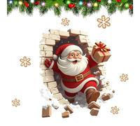 Pegatinas De Pared De Papá Noel | Decoración Navideña De Pegatina Con Papá Noel Rompiendo Muro De Ladrillo,Calcomanía | Para Hogar Dormitorio Baño Cocina Oficina