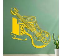 Pegatinas de pared de papel adhesivo Guitarra eléctrica, instrumento, música rock pop, herramienta, bar, estudio de música 42x42.5cm Varios tamaños Amarillo