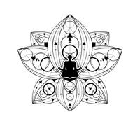Pegatinas de pared de papel adhesivo Logotipo de Lotus Yoga para meditación zen femenina 42x45.4cm Autoadhesivo Negro