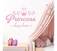 Pegatinas de pared de princesa rosa, vinilo STNRST-IN extraíble La princesa duerme aquí pegatinas de pared DIY cuencos y papel tapiz decoración para niñas niños dormitorio habitación infantil sala de