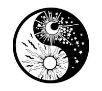 Pegatinas de pared de religión, símbolo de Yin Yang, sol, luna, budismo, estrellas, día y noche, murales de pared para calcomanías de vinilo para pared-L-84x84cm-Black